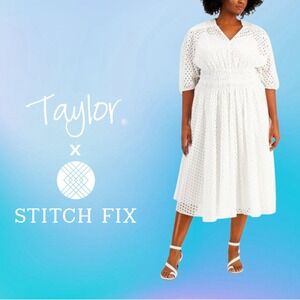 Taylor Maressa Eyelet Midi Dress Woman Plus Size White 20W 2490L Stitch Fix NEW